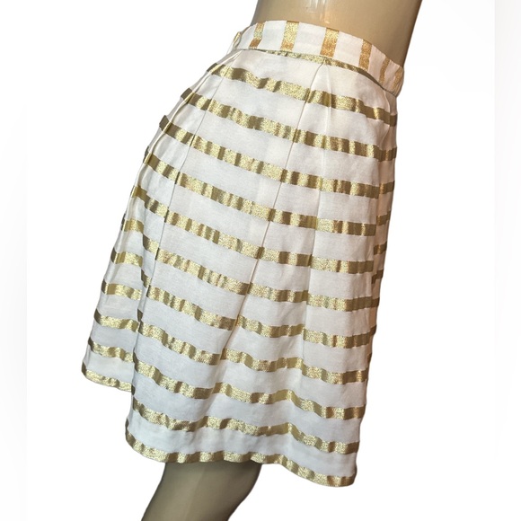 Lilly Pulitzer ~ Size 0 ~ Kylie Skirt Resort White/Gold Stripe Sateen Women's - Picture 2 of 9